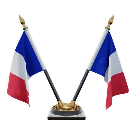 Support de drapeau de bureau double France  3D Flag