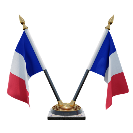 France Double Desk Flag Stand  3D Icon