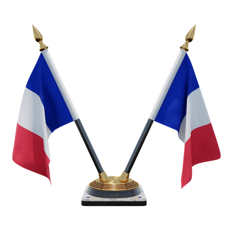 France Double Desk Flag Stand  3D Illustration