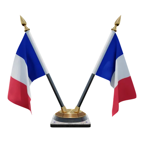 France Double Desk Flag Stand  3D Illustration