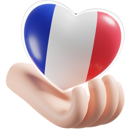 France Flag Heart Hand Care  3D Icon