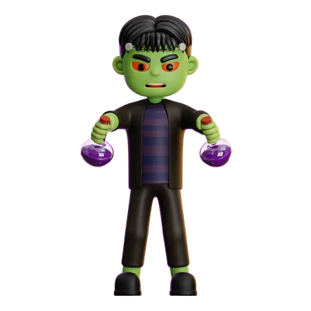 Frankenstein Carrying Potion Pot  3D Illustration