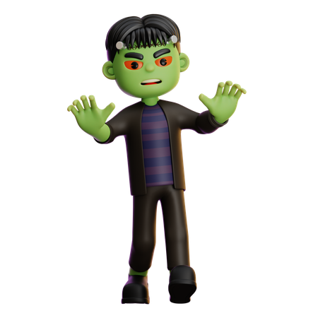 Frankenstein debout et donnant une pose effrayante  3D Illustration