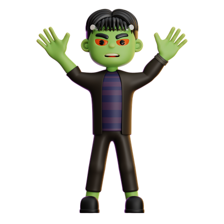 Frankenstein em pé com o braço aberto  3D Illustration