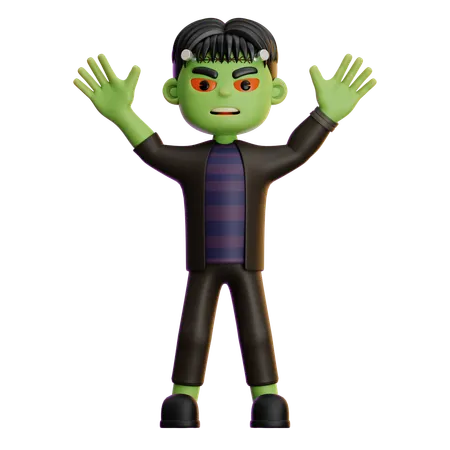 Frankenstein em pé com o braço aberto  3D Illustration