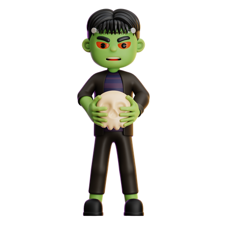 Frankenstein Holding Skull  3D Illustration