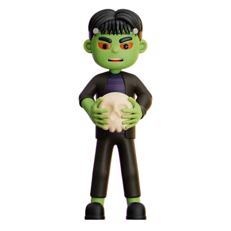 Frankenstein Holding Skull  3D Illustration