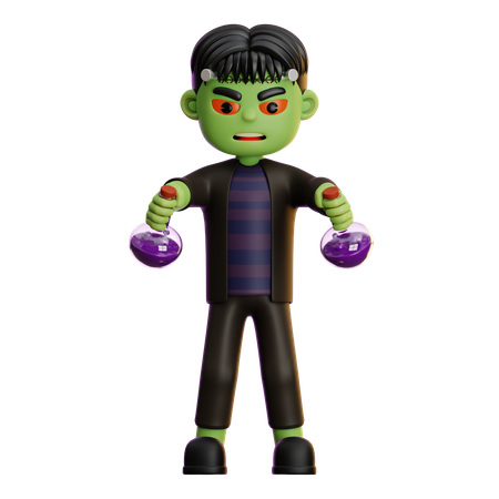 Frankenstein portant un pot de potion  3D Illustration