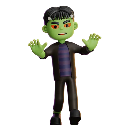 Frankenstein Standing And Giving Scary Pose  3D Illustration
