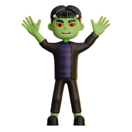 Frankenstein Standing With Open Arm  3D Illustration