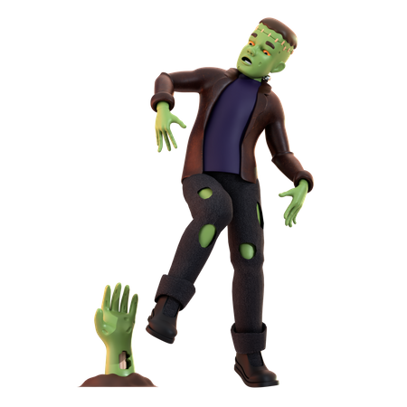 Frankenstein Zombie con mano aterradora  3D Illustration