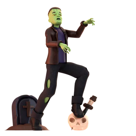 Frankenstein Zombie avec crâne  3D Illustration