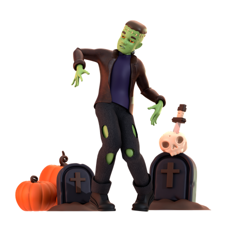 Frankenstein Zombie avec crâne  3D Illustration