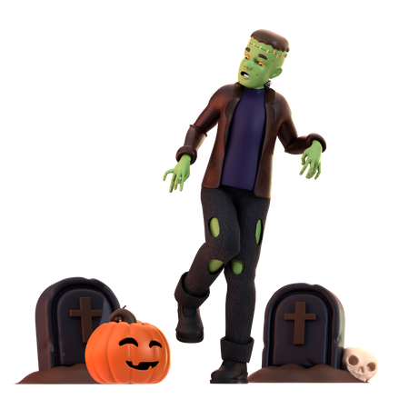 Frankenstein Zombie avec crâne  3D Illustration