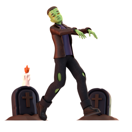 Frankenstein Zombie avec pierre tombale  3D Illustration