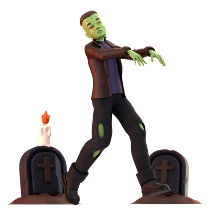 Frankenstein Zombie avec pierre tombale  3D Illustration
