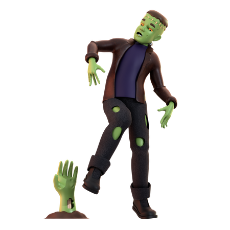 Frankenstein Zombie avec une main effrayante  3D Illustration