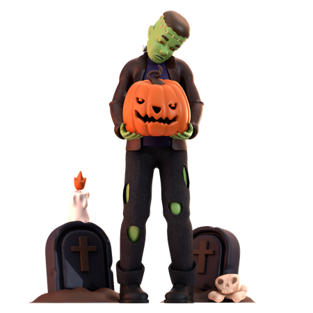 Frankenstein Zombie segurando abóbora  3D Icon