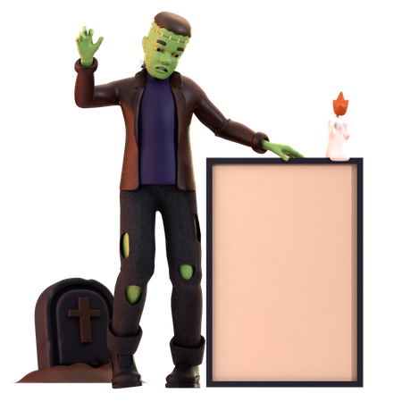 Frankenstein Zombie with burning candle  3D Illustration