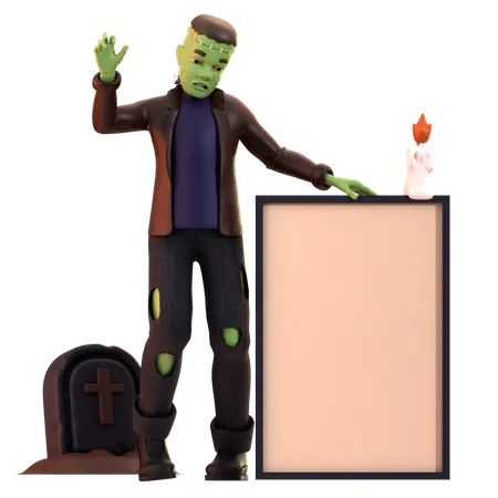 Frankenstein Zombie with burning candle  3D Illustration