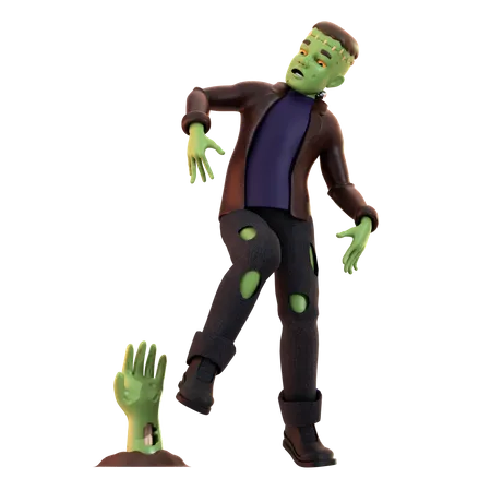 Frankenstein Zombie with scary hand  3D Illustration