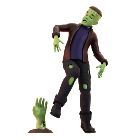 Frankenstein Zombie com mão assustadora  3D Illustration