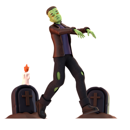 Zumbi Frankenstein com lápide  3D Illustration