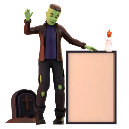 Zumbi Frankenstein com vela acesa  3D Illustration