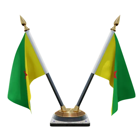 Doppelter Tischflaggenständer für Französisch-Guayana  3D Flag