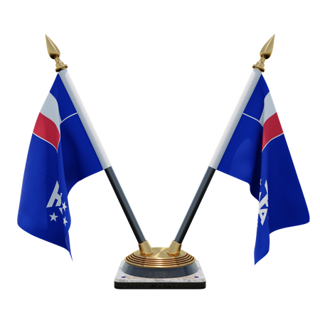Doppelter (V) Tischflaggenständer für die französischen Süd- und Antarktisgebiete  3D Icon