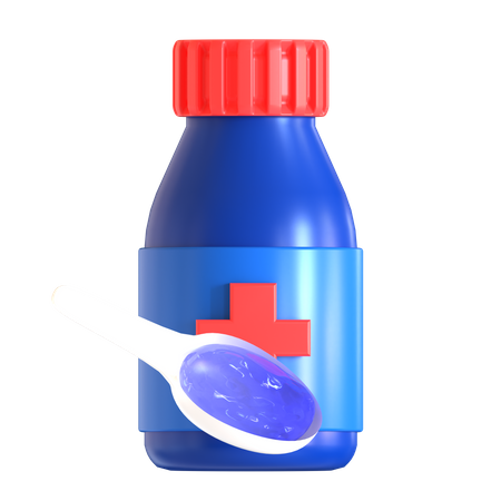 Botella de medicina y cuchara  3D Icon