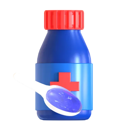 Botella de medicina y cuchara  3D Icon