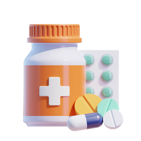 Frasco de medicina y pastillas  3D Icon