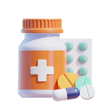 Frasco de medicina y pastillas  3D Icon