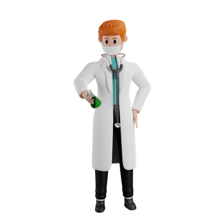 Médico segurando o frasco  3D Illustration