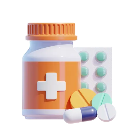 Frasco de remédio e pílulas  3D Icon