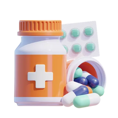 Frascos de medicina con pastillas  3D Icon