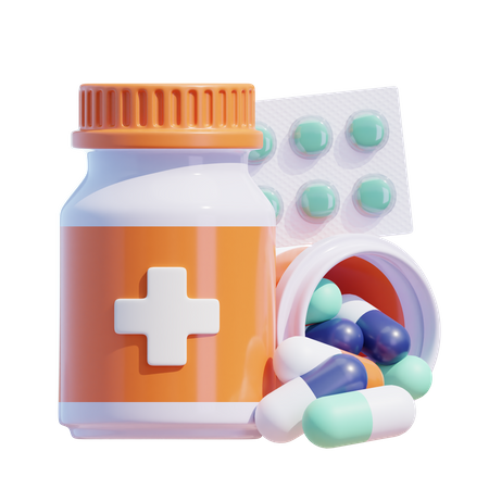 Frascos de remédios com comprimidos  3D Icon