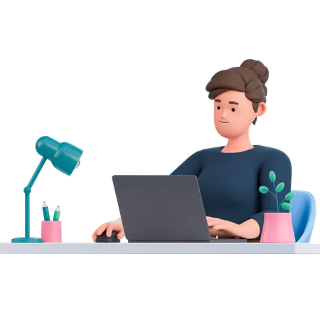 Frau arbeitet am Laptop  3D Illustration