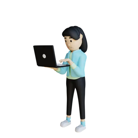 Frau arbeitet am Laptop  3D Illustration
