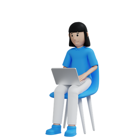 Frau arbeitet am Laptop  3D Illustration