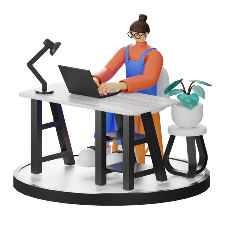 Frau arbeitet am Laptop  3D Illustration