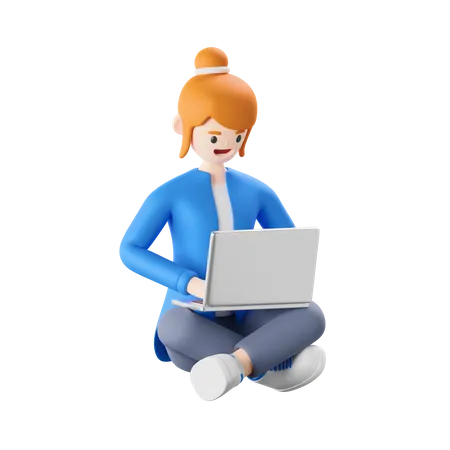 Frau arbeitet am Laptop  3D Illustration