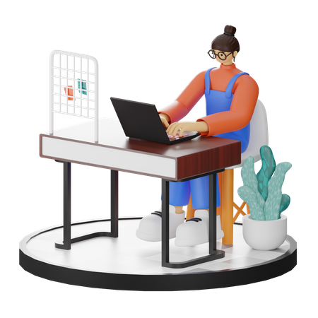 Frauen arbeiten am Laptop im Büro  3D Illustration