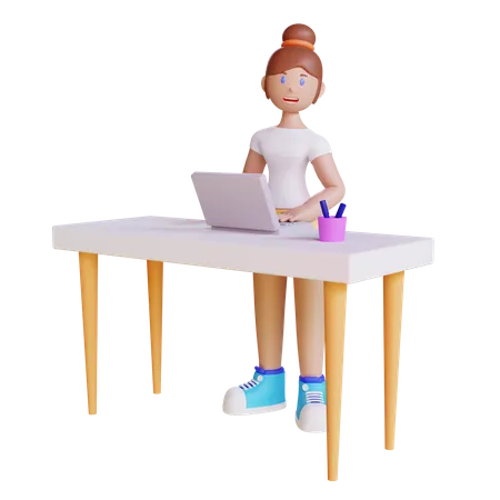 Frau arbeitet am Schreibtisch  3D Illustration