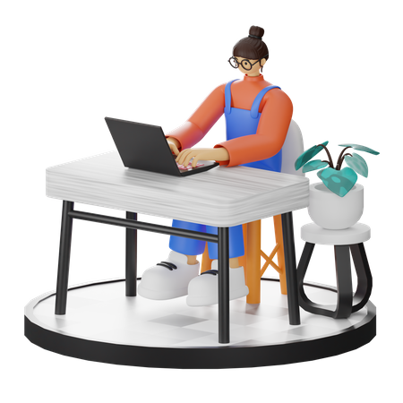 Frau arbeitet am Schreibtisch  3D Illustration