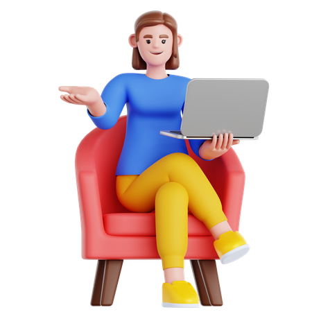 Frau arbeitet mit Laptop  3D Illustration