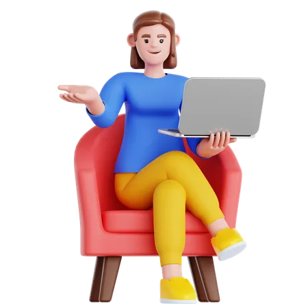 Frau arbeitet mit Laptop  3D Illustration