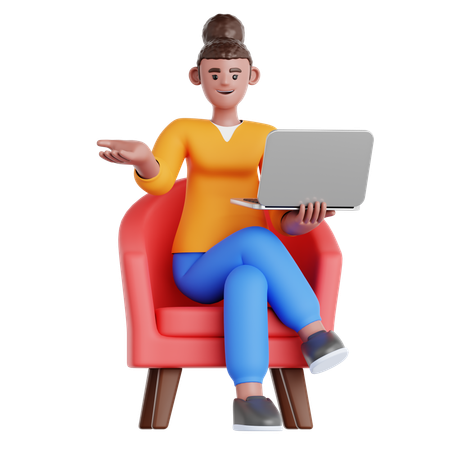 Frau arbeitet mit Laptop  3D Illustration