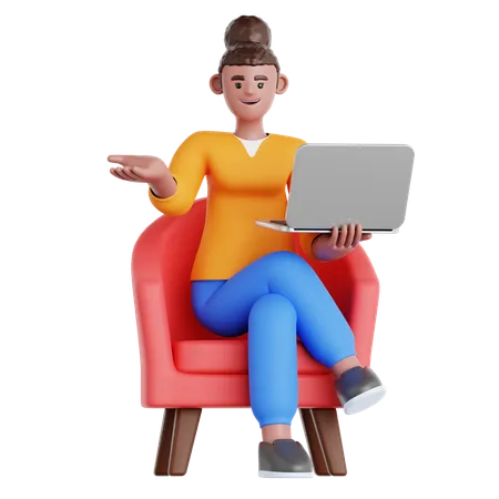 Frau arbeitet mit Laptop  3D Illustration